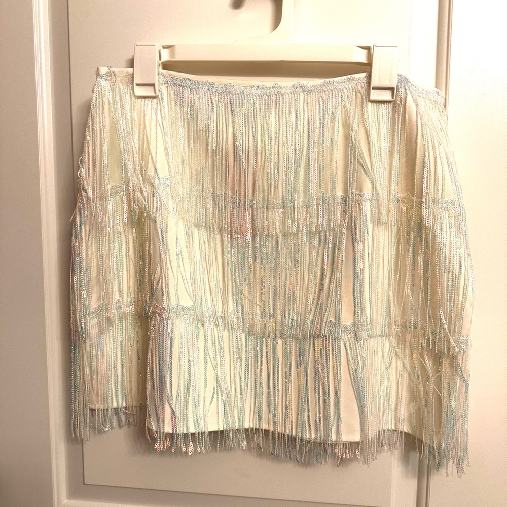 Elegant Cream Fringe Skirt